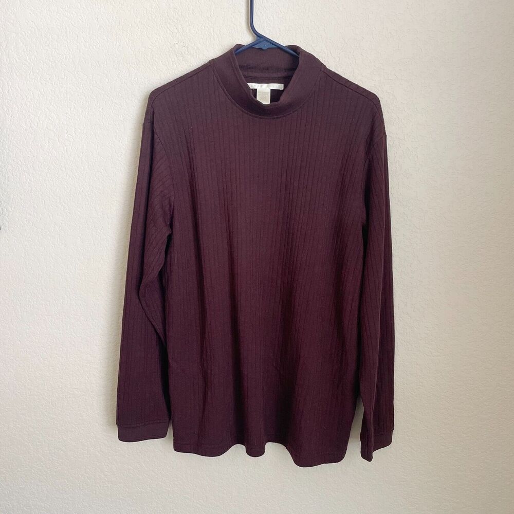 Perry Ellis Men’s Mock Neck Long Sleeve Knit Shirt Large Maroon